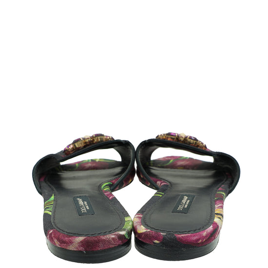 Dolce & Gabbana Multicolor Bellucci Embellished Flat Sandal 39Printed Canvas-Dolce & Gabbana-THE CLOSET