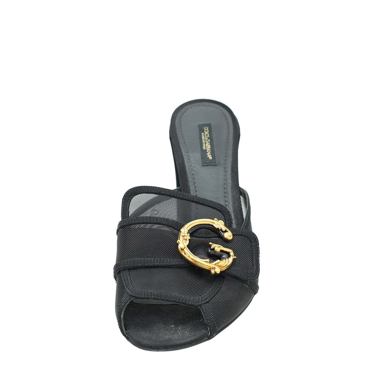 Dolce & Gabbana Black Mesh Baroque Logo Slip On Sandals 39-Dolce & Gabbana-THE CLOSET