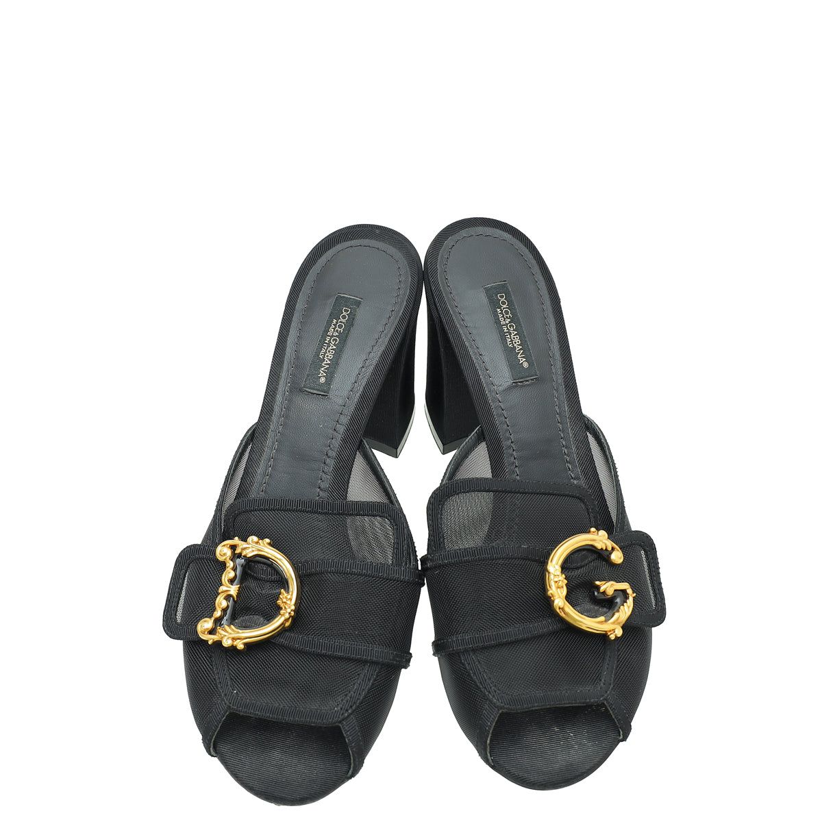 Dolce & Gabbana Black Mesh Baroque Logo Slip On Sandals 39