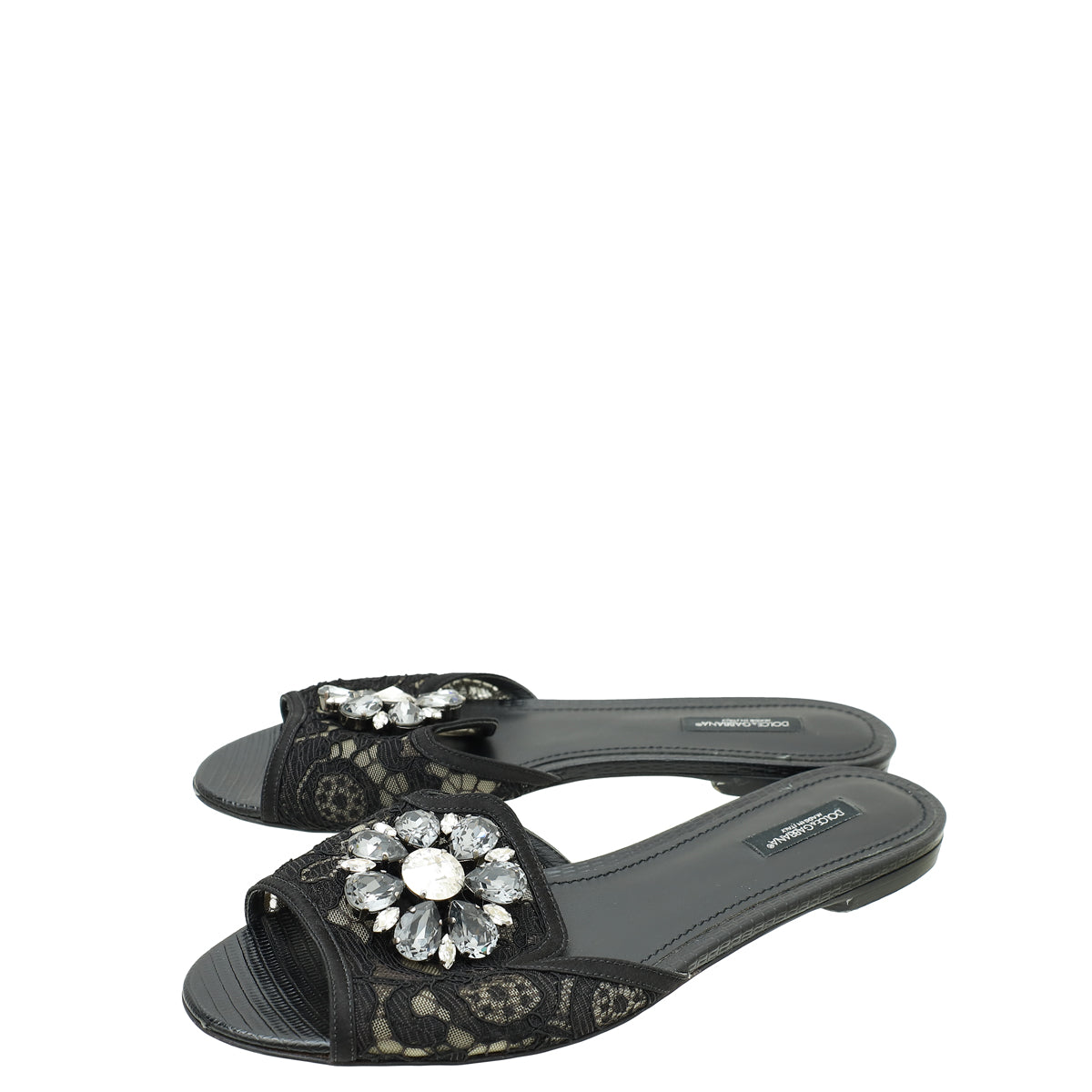 Dolce & Gabbana Black Bellucci Embellished Flat Sandals 39