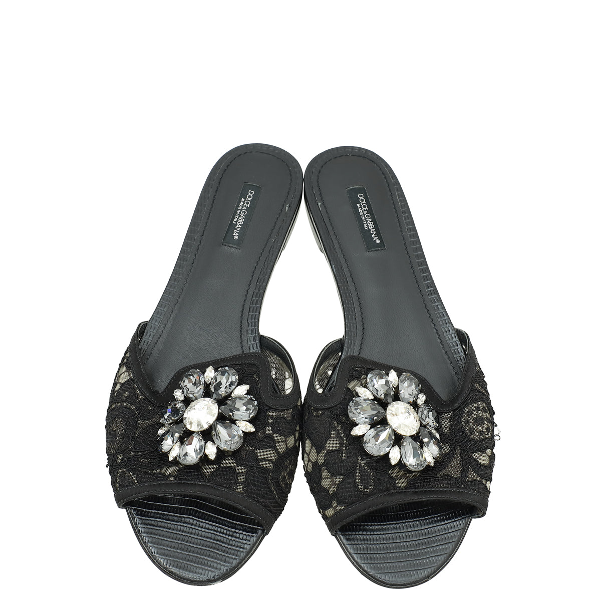 Dolce & Gabbana Black Bellucci Embellished Flat Sandals 39