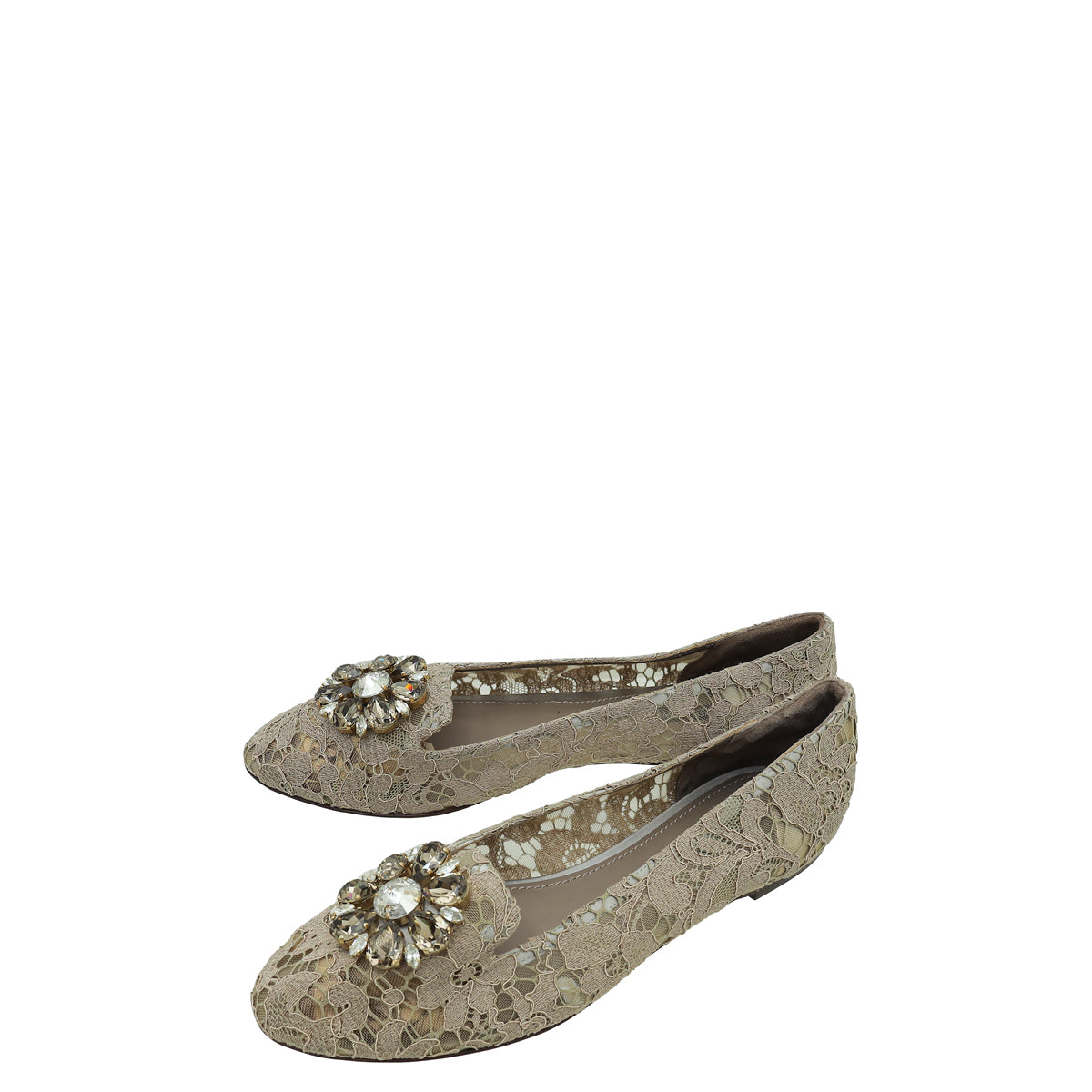 Dolce & Gabbana Light Brown Lace Bellucci Flats 40.5-Dolce & Gabbana-THE CLOSET