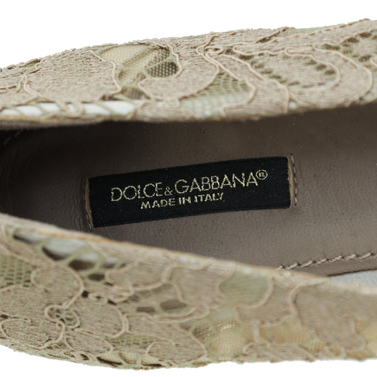Dolce & Gabbana Light Brown Lace Bellucci Flats 40.5