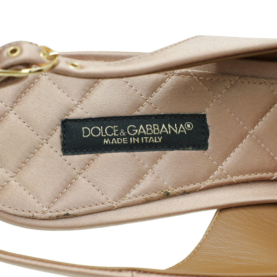 Dolce & Gabbana Rose Champaign Satin Crystal Slingback Pumps 40.5