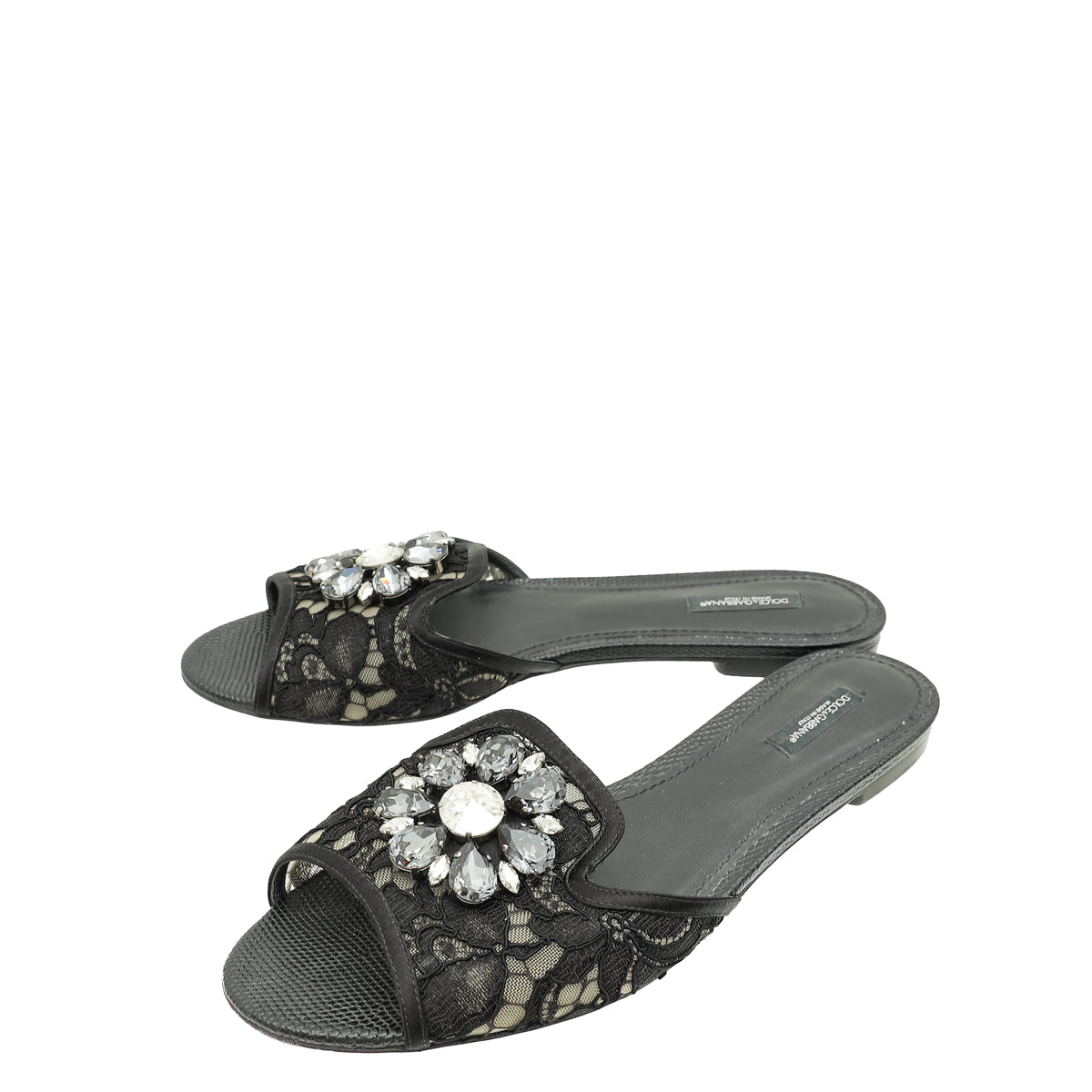 Dolce & Gabbana Black Bellucci Embellished Flat Sandals 40.5