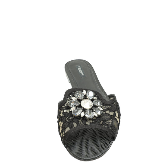 Dolce & Gabbana Black Bellucci Embellished Flat Sandals 40.5