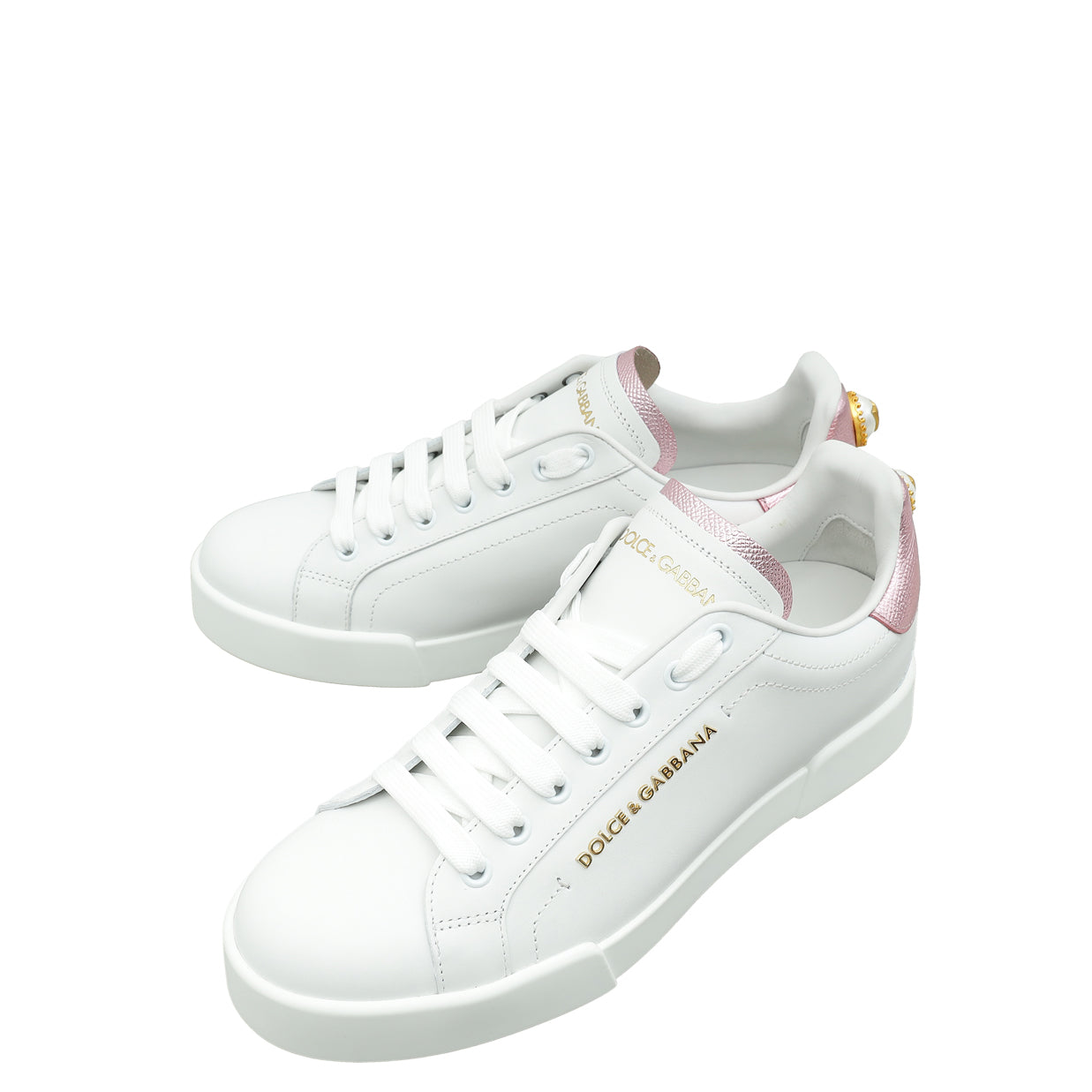 Dolce & Gabbana Bicolor Pearl-Detail Portofino Sneakers 40