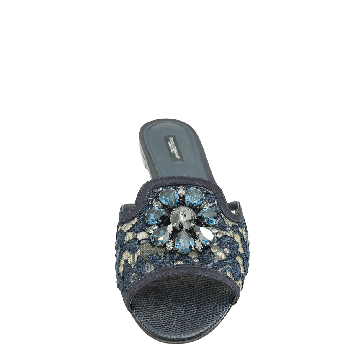 Dolce & Gabbana Indigo Blue Bellucci Embellished Flat Sandals 41-Dolce & Gabbana-THE CLOSET