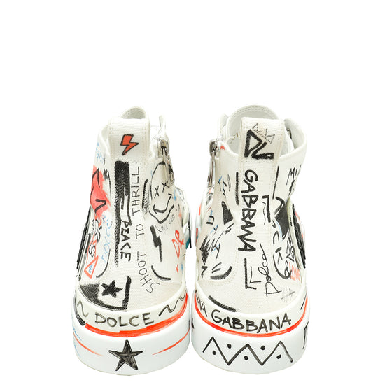 Dolce & Gabbana White Multicolor Graffiti Portofino High Sneakers 6.5