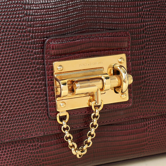 Dolce & Gabbana Burgundy Lizard Embossed Monica Small Bag