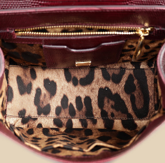 Dolce & Gabbana Burgundy Lizard Embossed Monica Small Bag
