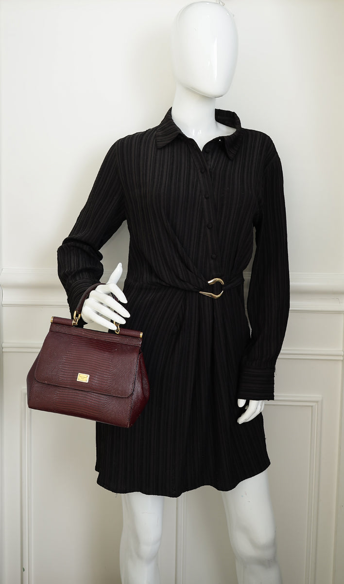 Dolce & Gabbana Burgundy Iguana Print Sicily Small Bag