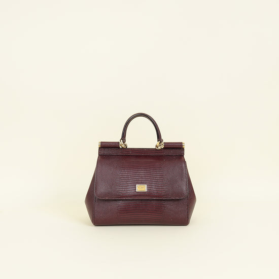 Dolce & Gabbana Burgundy Iguana Print Sicily Small Bag