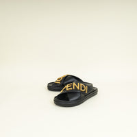 Vitello Black Fendigraphy Slide Sandals 38