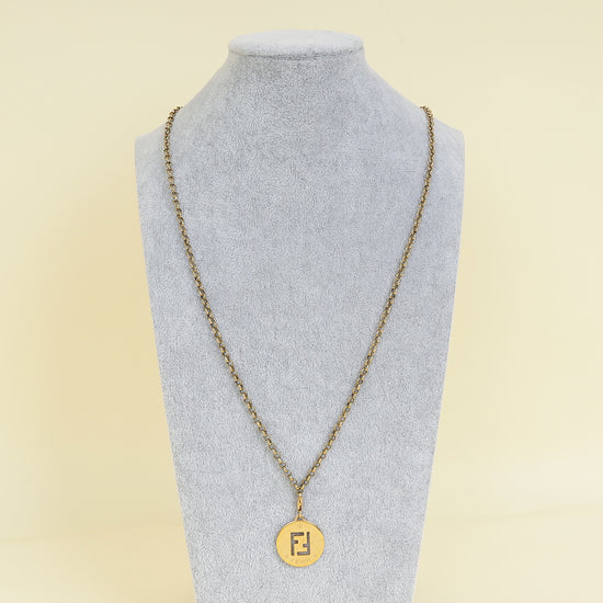 Fendi Gold FF Identification Pendent Chain Necklace