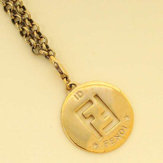 Fendi Gold FF Identification Pendent Chain Necklace
