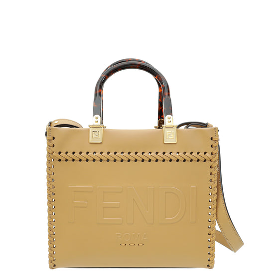 Fendi Camel Brown Sunshine “FENDI ROMA” Shopper Small Bag