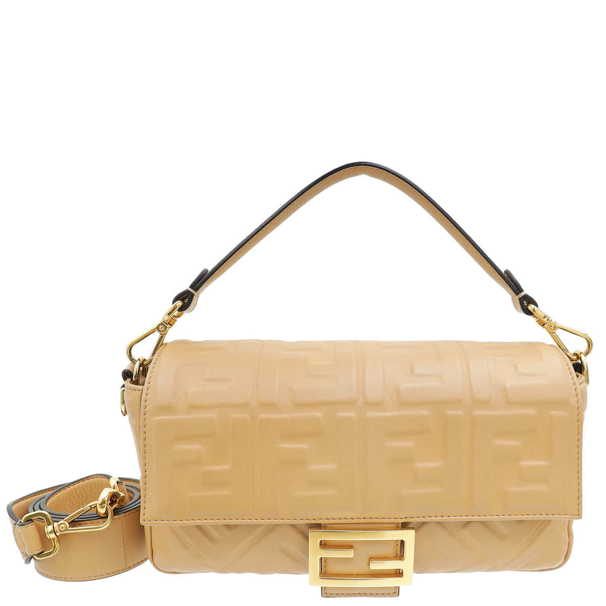 Fendi Beige FF Embossed Baguette Medium Bag