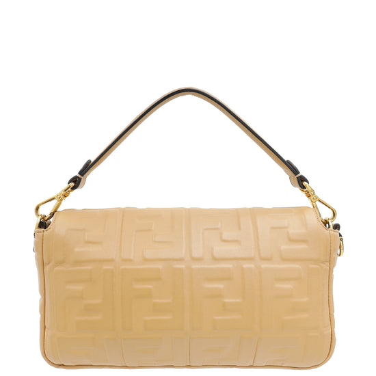 Fendi Beige FF Embossed Baguette Medium Bag