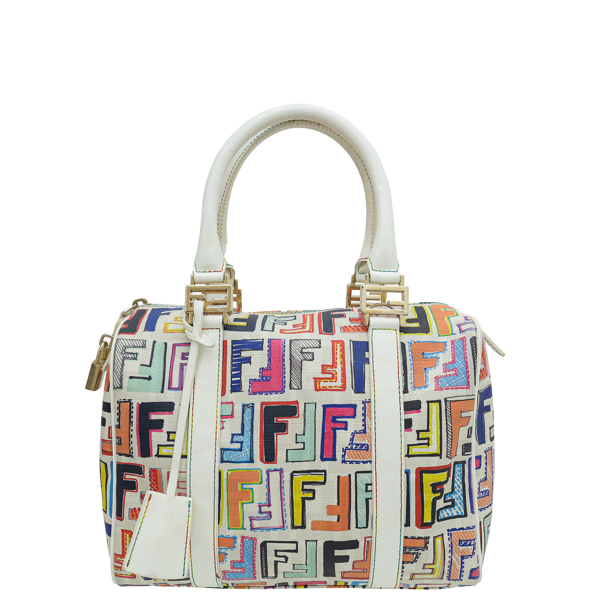 Fendi White Multicolor Zucca Forever Bauletto Boston Bag-Fendi-THE CLOSET