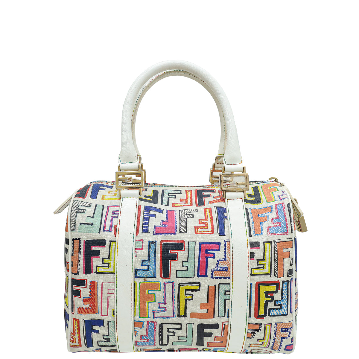 Fendi White Multicolor Zucca Forever Bauletto Boston Bag-Fendi-THE CLOSET