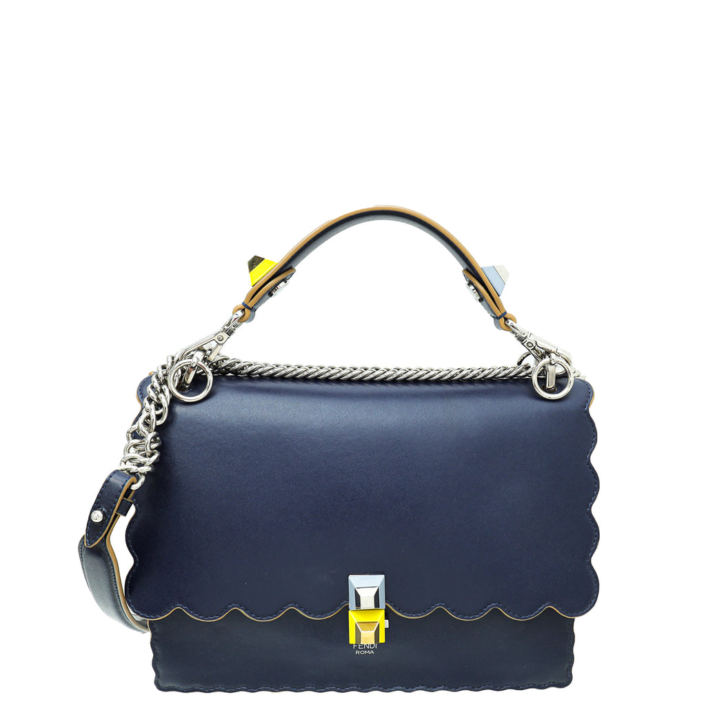 Fendi Navy Blue Kan I Scalloped Medium Shoulder Bag THE CLOSET