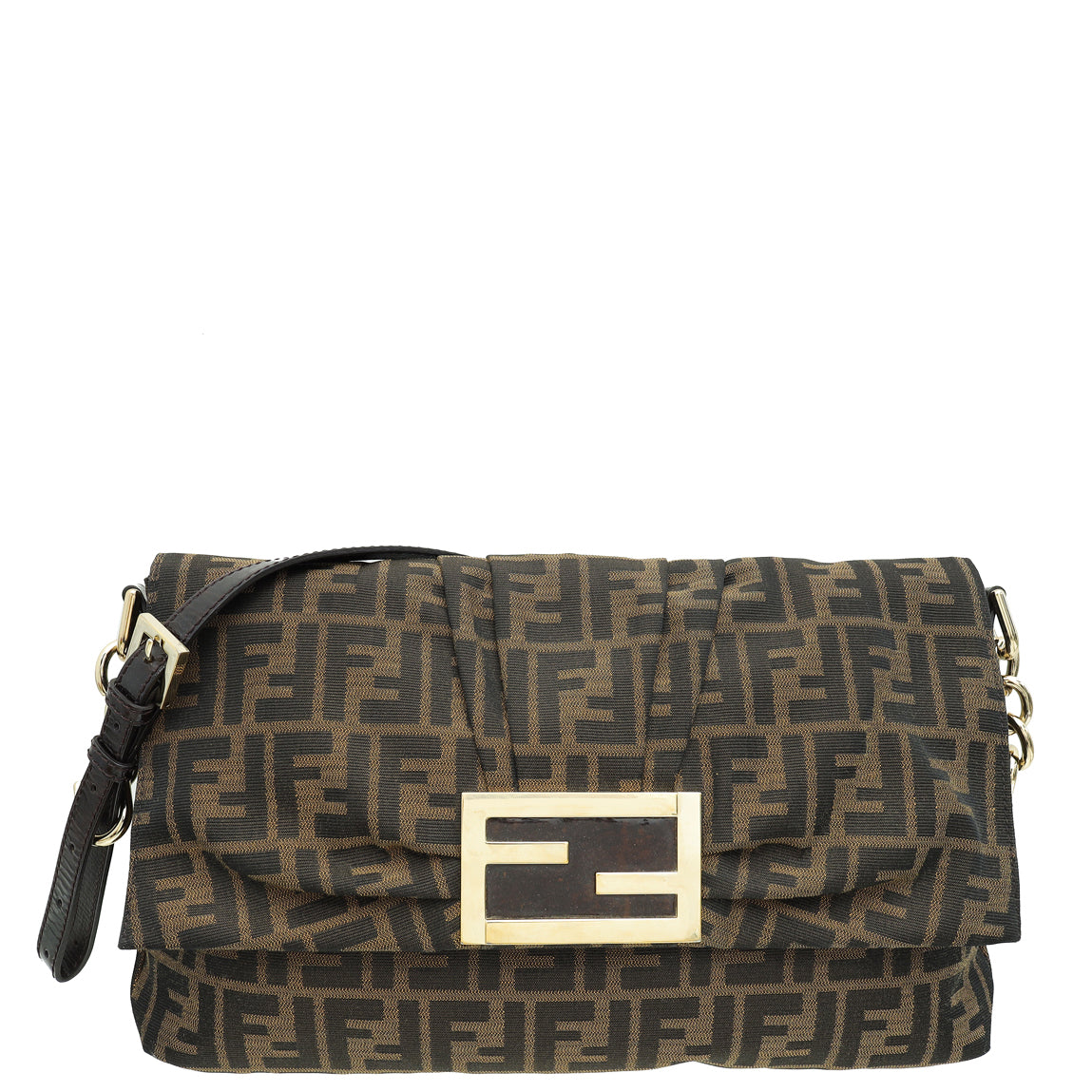 Fendi Tobacco Zucca Mia Flap Large Shoulder Bag-Fendi-THE CLOSET