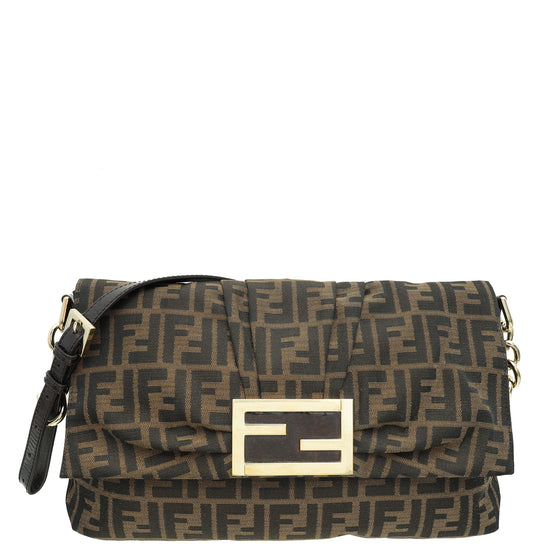 Fendi Tobacco Zucca Mia Flap Large Shoulder Bag-Fendi-THE CLOSET
