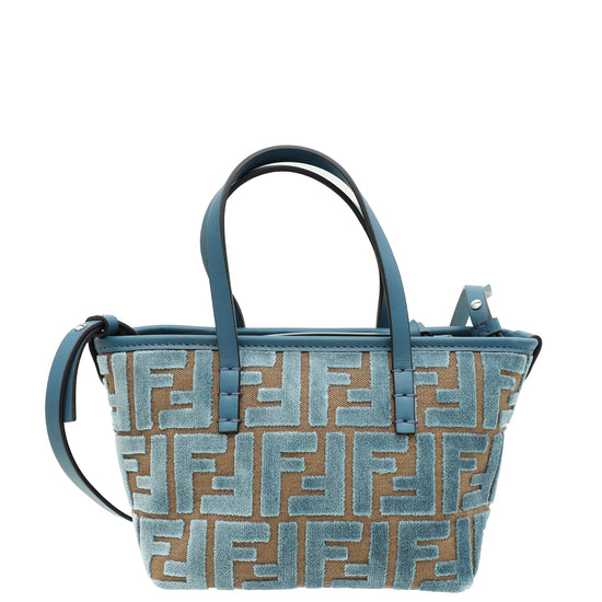 Fendi Light Blue FF Jacquard Velvet Roll Mini Bag