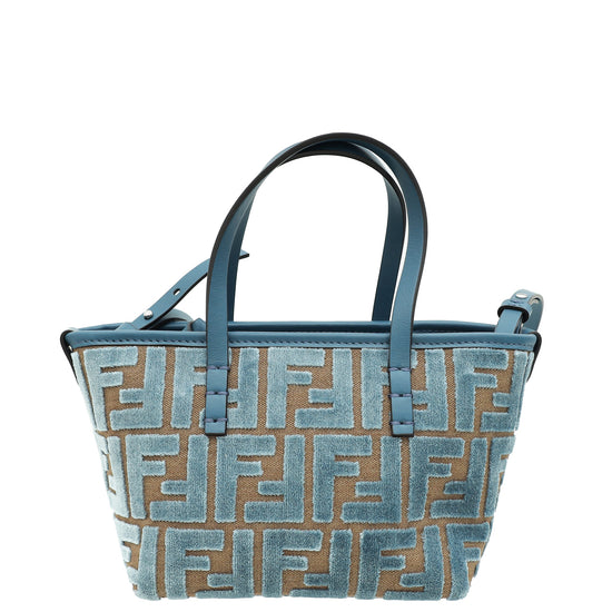 Fendi Light Blue FF Jacquard Velvet Roll Mini Bag