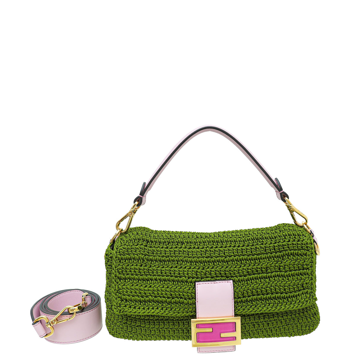 Fendi Verde Lavanda Crochet Vitello Grace Plexiglass Baguette Medium Bag-Fendi-THE CLOSET