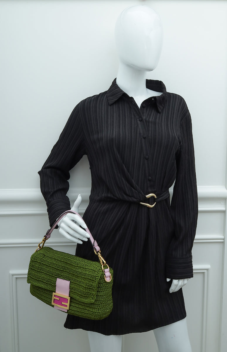 Fendi Verde Lavanda Crochet Vitello Grace Plexiglass Baguette Medium Bag