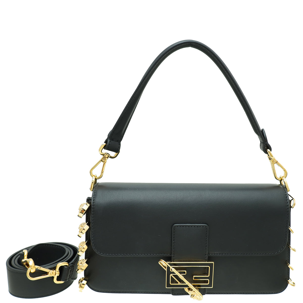 Fendi Black x Versace Vitello Seta Fendace Brooch Baguette Bag-Fendi-THE CLOSET