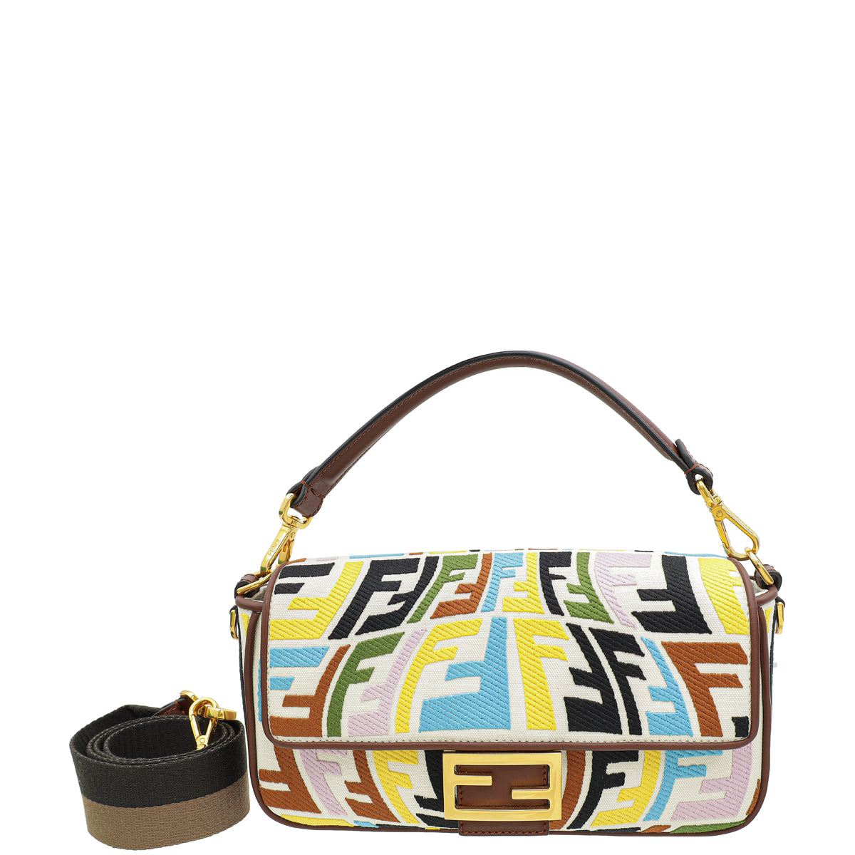 Fendi Multicolor FF Embroidery Baguette Medium Bag