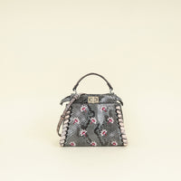 Fendi Dark Grey Peekaboo Mini Whip Python Flower Embroidered Bag