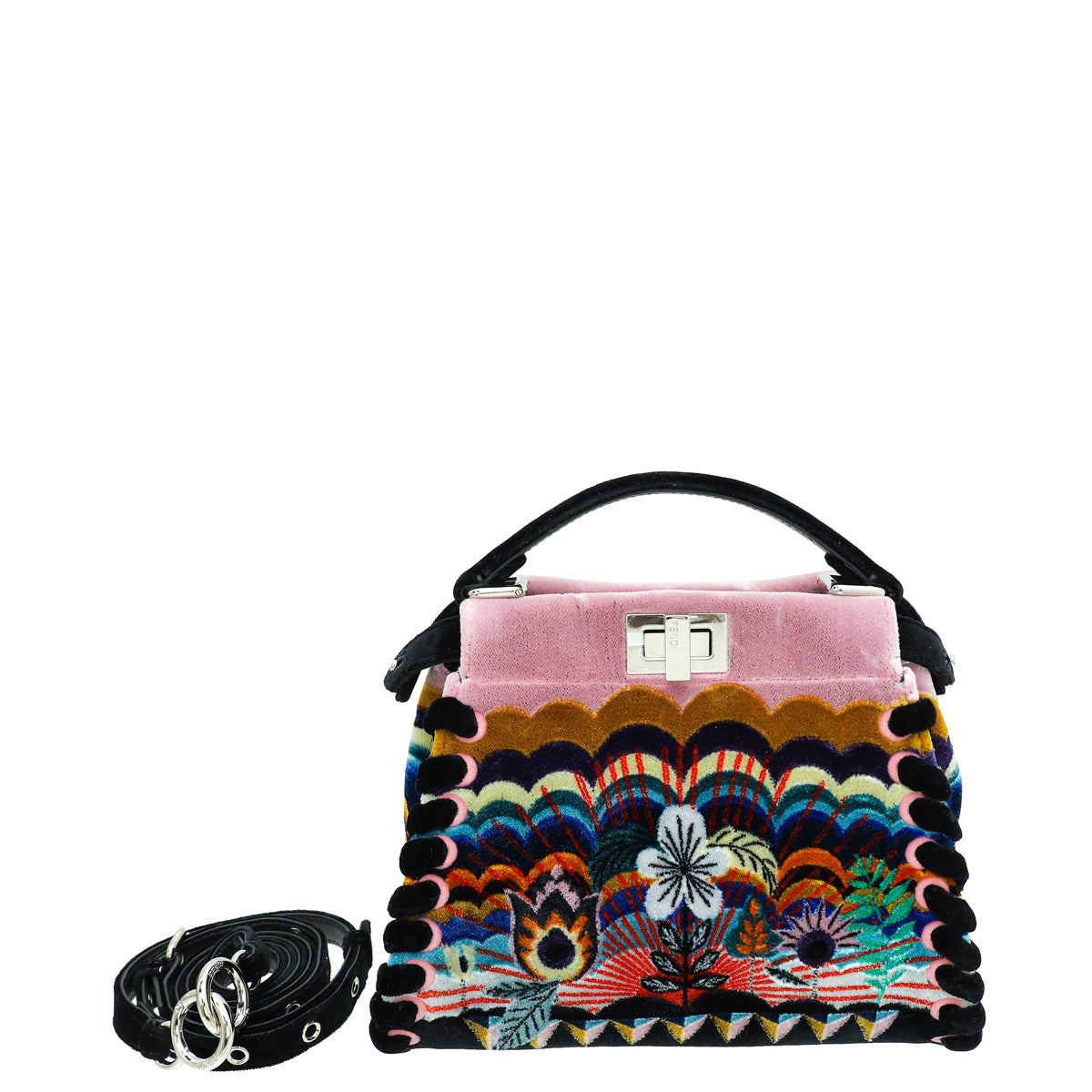 Fendi Peekaboo Mini Embroidered Velvet Bag Fendi Black Multicolor