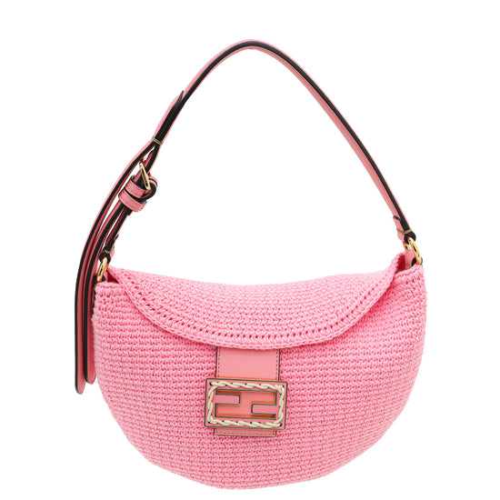 Fendi Pink FF Croissant Crochet Small Bag