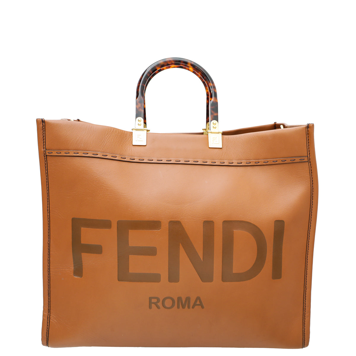 Fendi Brown Sunshine Shopper Tote "Fendi Roma" Motif Large Bag-Fendi-THE CLOSET
