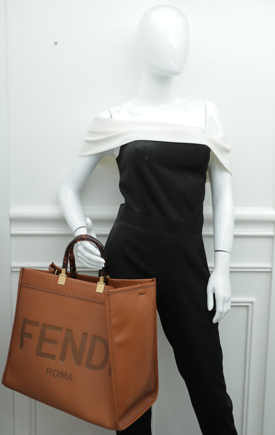 Fendi Roma Leather Logo Shopper Tote Bag