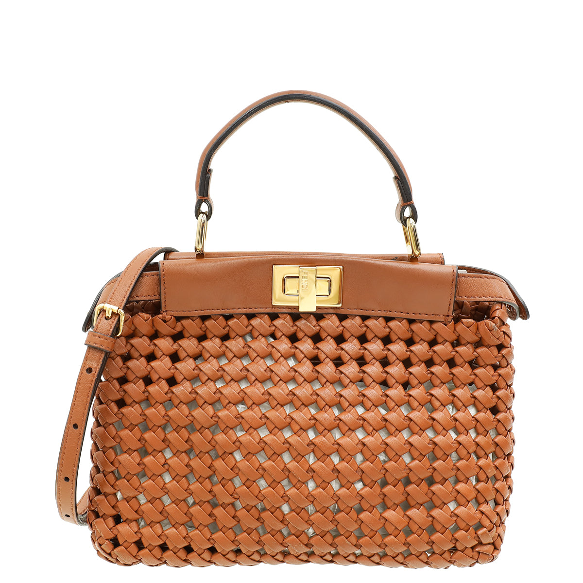 Fendi Brown Peekaboo Mini Woven Interlace Bag-Fendi-THE CLOSET