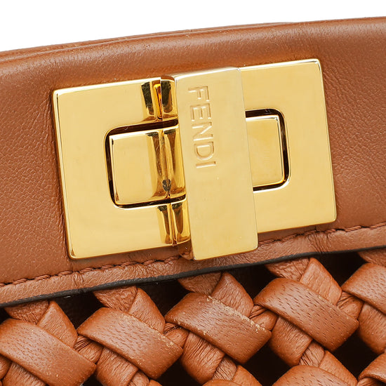 Fendi Brown Peekaboo Mini Woven Interlace Bag