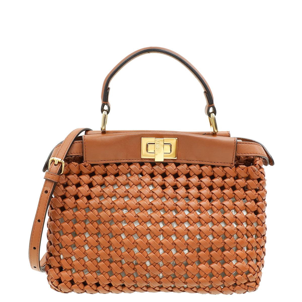 Fendi Brown Peekaboo Mini Woven Interlace Bag