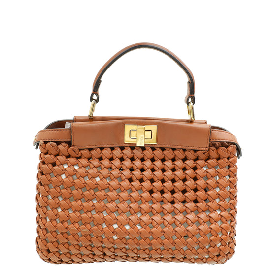 Fendi Brown Peekaboo Mini Woven Interlace Bag