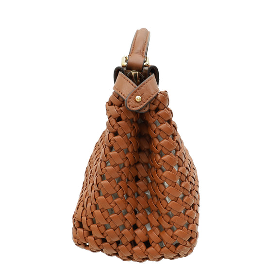 Fendi Brown Peekaboo Mini Woven Interlace Bag