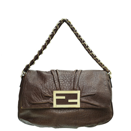 Fendi Brown Suppple Mia Flap Bag