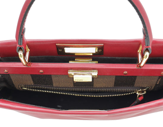 Fendi Red Iconic Peekaboo Regular Bag W /Pequin Lining