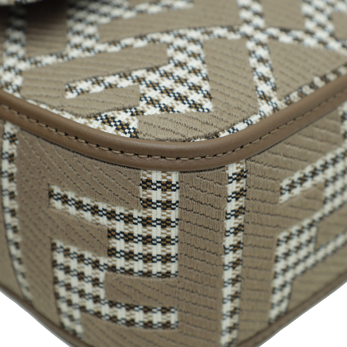 Fendi Brown FF Houndstooth Wool Embroidered Baguette Medium Bag