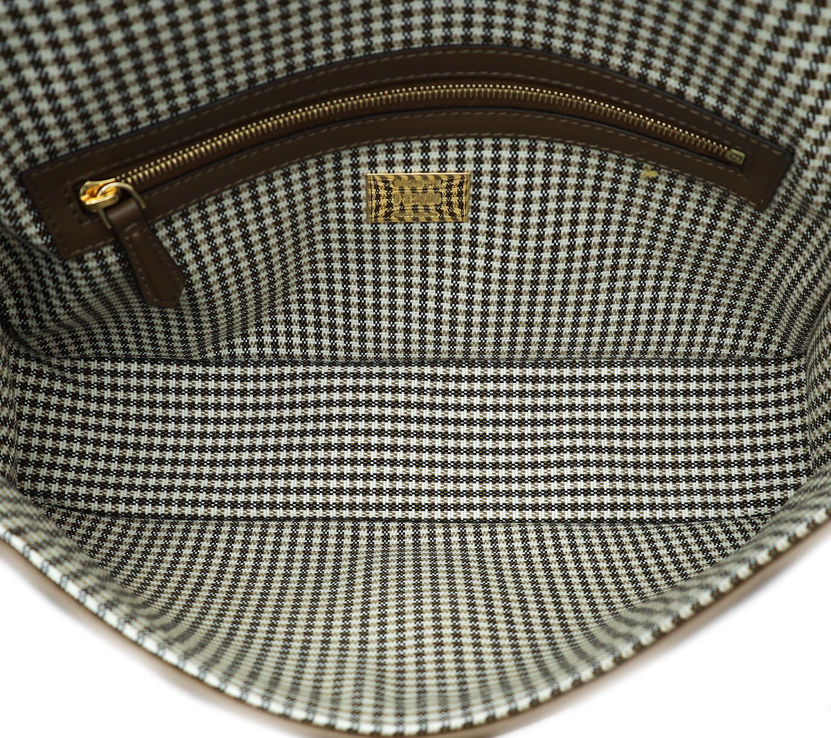 X-Tote - Brown houndstooth wool shopper with FF embroidery