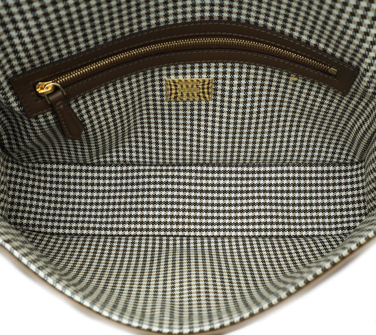 Fendi Brown FF Houndstooth Wool Embroidered Baguette Medium Bag