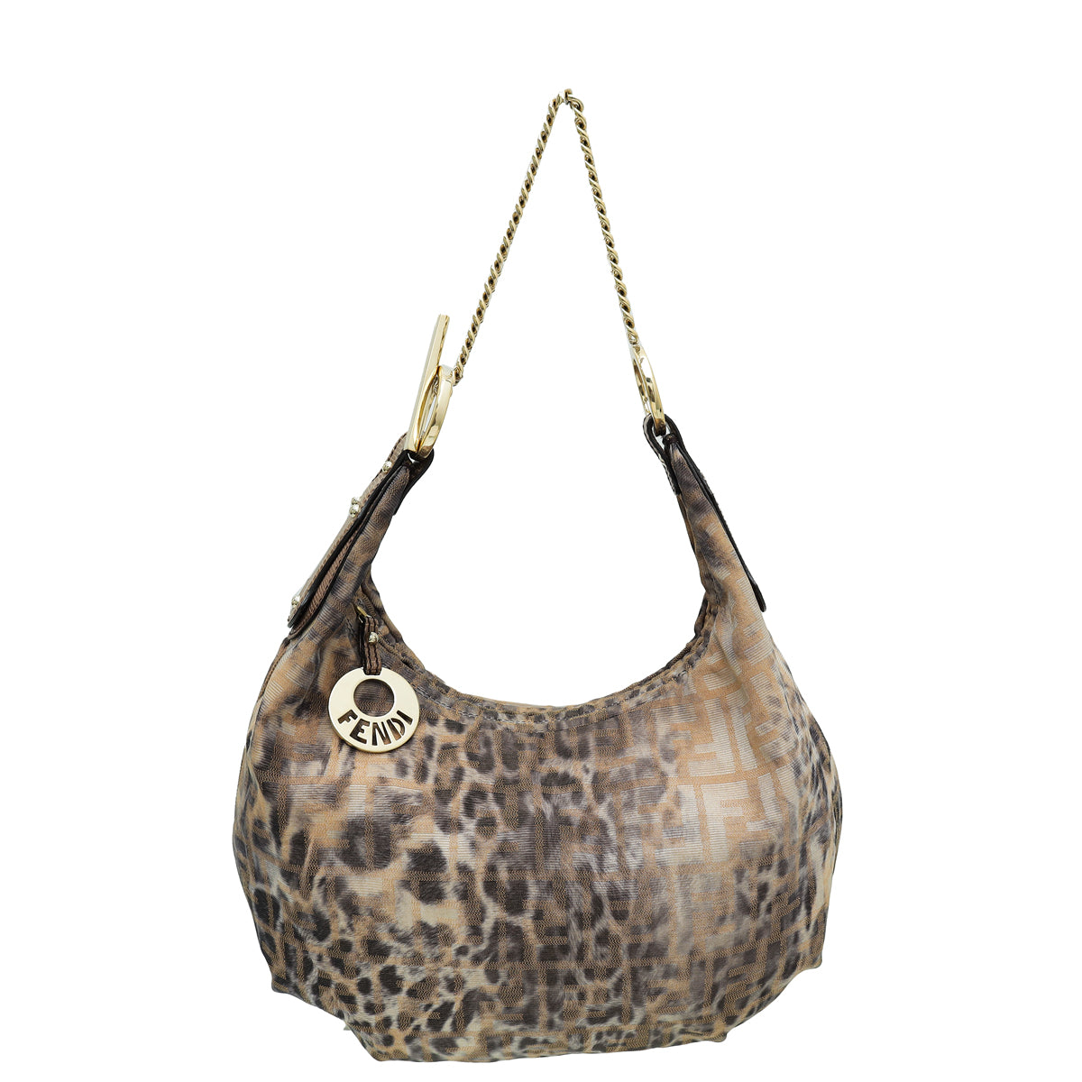 Fendi Bicolor Zucca Leopard Print Chef Chain Hobo Bag-Fendi-THE CLOSET
